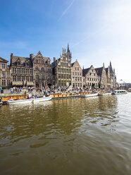Belgien, Gent, Altstadt, Graslei, historische Zunfthäuser am Fluss Leie - AMF004741