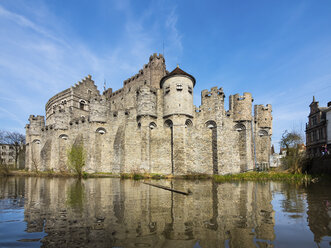 Belgien, Gent, Altstadt, Schloss Gravensteen, Fluss Leie - AM004744