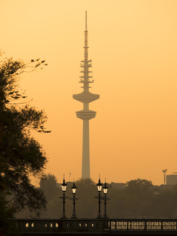 Germany, Hamburg, Heinrich-Hertz Tower at sunset stock photo