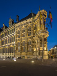 Belgium, Ghent, Botermarkt with city hall at dusk - AMF004767