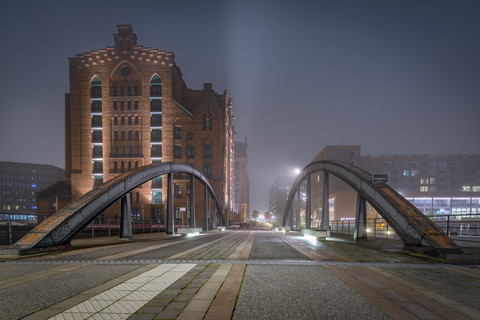 Germany, Hamburg, The Maritime Museum in the Hafencity at night stock photo