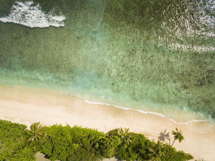 Seychellen, La Digue, Ostküste, Anse Fourmis, Strand, Luftaufnahme - FOF008407