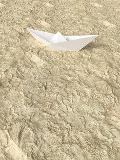 3D Rendering, paper boat on sand - AHUF000106