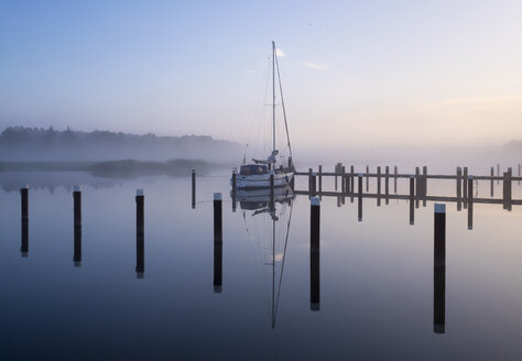 Deutschland, Fischland-Darss-Zingst, Prerow, Prerowstrom, Hafen am Morgen - SIEF006962