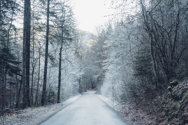 Germany, Bavaria, Berchtesgadener Land, road in winter - MJF001745