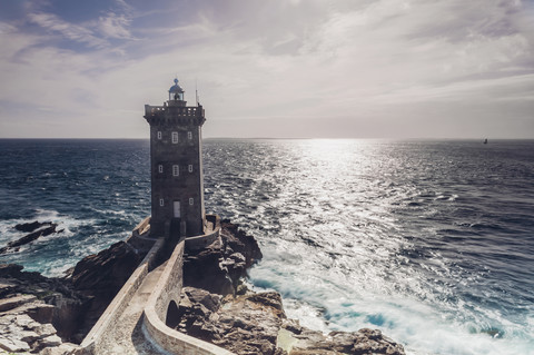 France, Brittany, Pointe de Kermorvan, Le Conquet, lighthouse Phare de Kermorvan stock photo