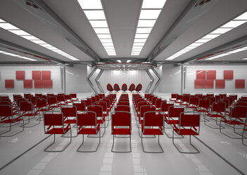 Futuristic room with red chairs, 3D Rendering - ALF000684