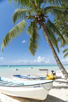 Dominikanische Republik, Boote am Sandstrand von Bayahibe - PCF000241