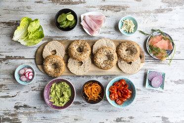 Breakfast, bagels, vegetables, salmon and ham - SARF002623