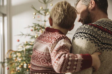 Vater und kleiner Sohn betrachten den Weihnachtsbaum - MFF002814