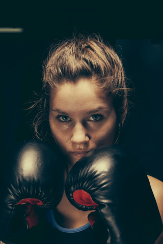 Portrait of female boxer stock photo