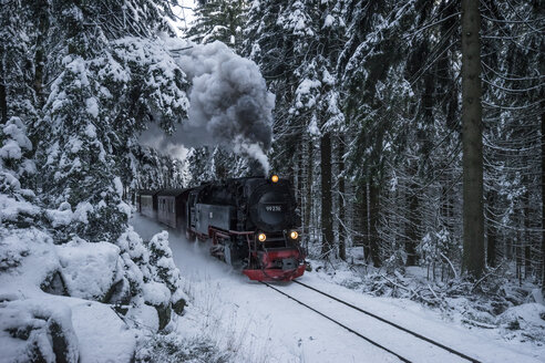 Deutschland, Sachsen-Anhalt, Nationalpark Harz, Harzer Schmalspurbahn im Winter - PVCF000796