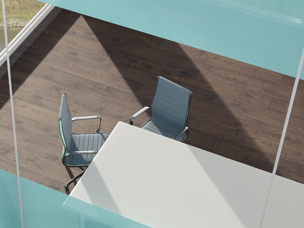Büro mit Schreibtisch und zwei Tischen von oben gesehen, 3D Rendering - UWF000803