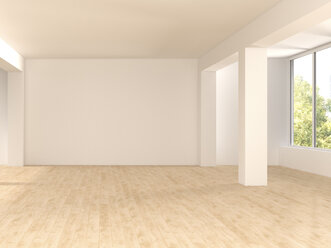 Leerer geräumiger Raum mit Holzboden, 3D Rendering - UWF000806
