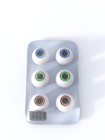 Augen auf Tablett mit Barcode, 3d Rendering, lizenzfreies Stockfoto