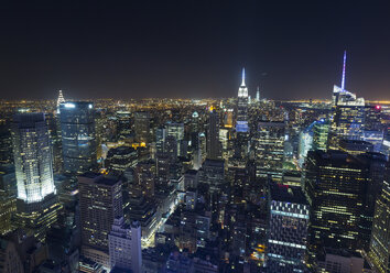 USA, New York City, Blick auf Midtown Manhattan bei Nacht von oben - HSIF000427