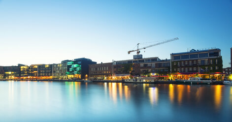 Deutschland, Nordrhein-Westfalen, Münster, Dortmund-Ems-Kanal, Hafen am Abend - TAMF000407