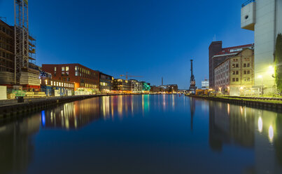 Deutschland, Nordrhein-Westfalen, Münster, Dortmund-Ems-Kanal, Hafen am Abend - TAMF000408