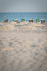 Germany, Warnemuende, beach with hooded beach chair - ASCF000533