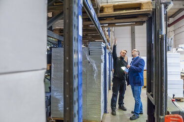 Manager and warehouseman dicussing logistics in storage - DIGF000165