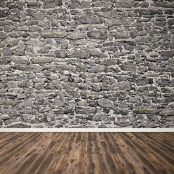 Natural stone wall and wooden floor, 3D Rendering - UWF000824