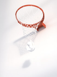 3D Rendering, Papier fällt durch Basketballkorb, zielsicher - AHUF000139