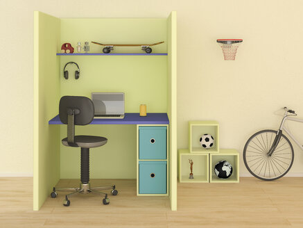 Kinderzimmer mit modernem Schreibtisch, 3D Rendering - UWF000828