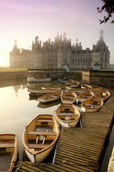 France, Chambord, view to Chateau de Chambord with mooring area in the foreground - DSG001151