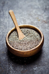 Wooden bowl of black chia seeds - CZF000245