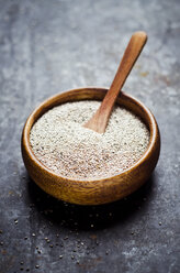 Wooden bowl of white chia seeds - CZF000246