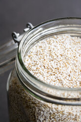 Jar of popped amarant, close-up - HAWF000875