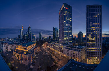 Germany, Hesse, Frankfurt, financial district in the evening - MPA000050