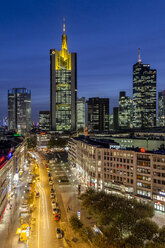 Germany, Hesse, Frankfurt, Downtown view, Commerzbank Tower with Hauptwache, financial district - MPAF000053