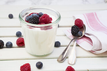 Glass of Greek yogurt with berries - LVF004686