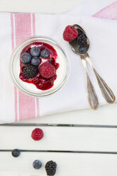 Glass of Greek yogurt with berries - LVF004687