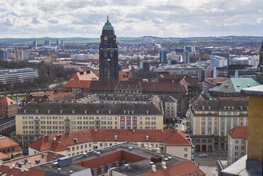 Germany, Dresden, View of Townhall tower and Ore Mountains - BSCF000518