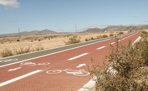 Spanien, Fuerteventura, Fuß- und Radwege, lizenzfreies Stockfoto