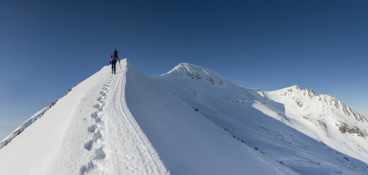 Vereinigtes Königreich, Schottland, Ben Nevis, Carn Mor Dearg, Bergsteigerin - ALRF000377