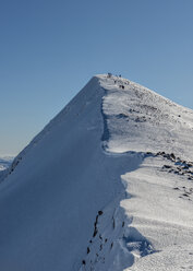 Vereinigtes Königreich, Schottland, Ben Nevis, Carn Mor Dearg, Bergsteiger auf dem Gipfel - ALRF000381