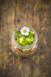 Springtime salad in glass, radicchio, avocado, carrot, and cress, daisy - LVF004731