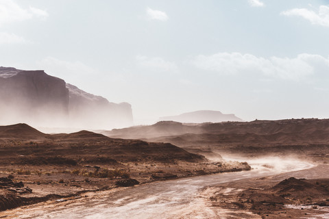 USA, Utah, Monument Valley during a sand storm stock photo
