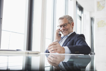 Erfolgreicher Geschäftsmann in seinem Büro beim Telefonieren - RBF004298