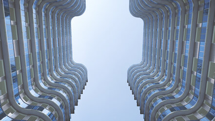 Moderne Hochhäuser von unten gesehen, 3D Rendering - UWF000842