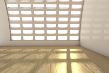 Empty white room with laminate floor, 3D Rendering - CMF000390