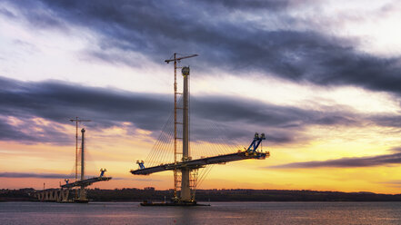 Scotland, Construction of the Queensferry Crossing Bridge at sunset - SMAF000451