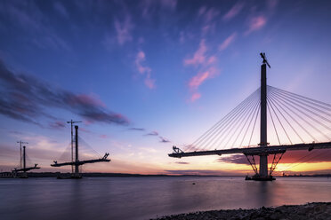 Scotland, Construction of the Queensferry Crossing Bridge at sunset - SMAF000454