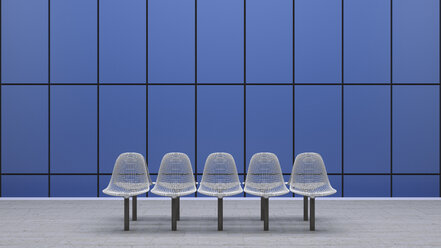 Sitzreihe am Bahnsteig einer U-Bahn-Station, 3D-Rendering - UWF000856