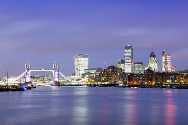 UK, London, skyline with River Thames at blue hour - BRF001318