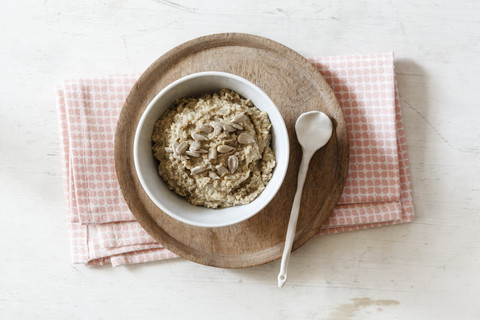 Homemade seed butter with sunflower seeds stock photo