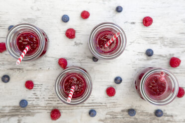 Four glasses of raspberry blueberry smoothies - SARF002719